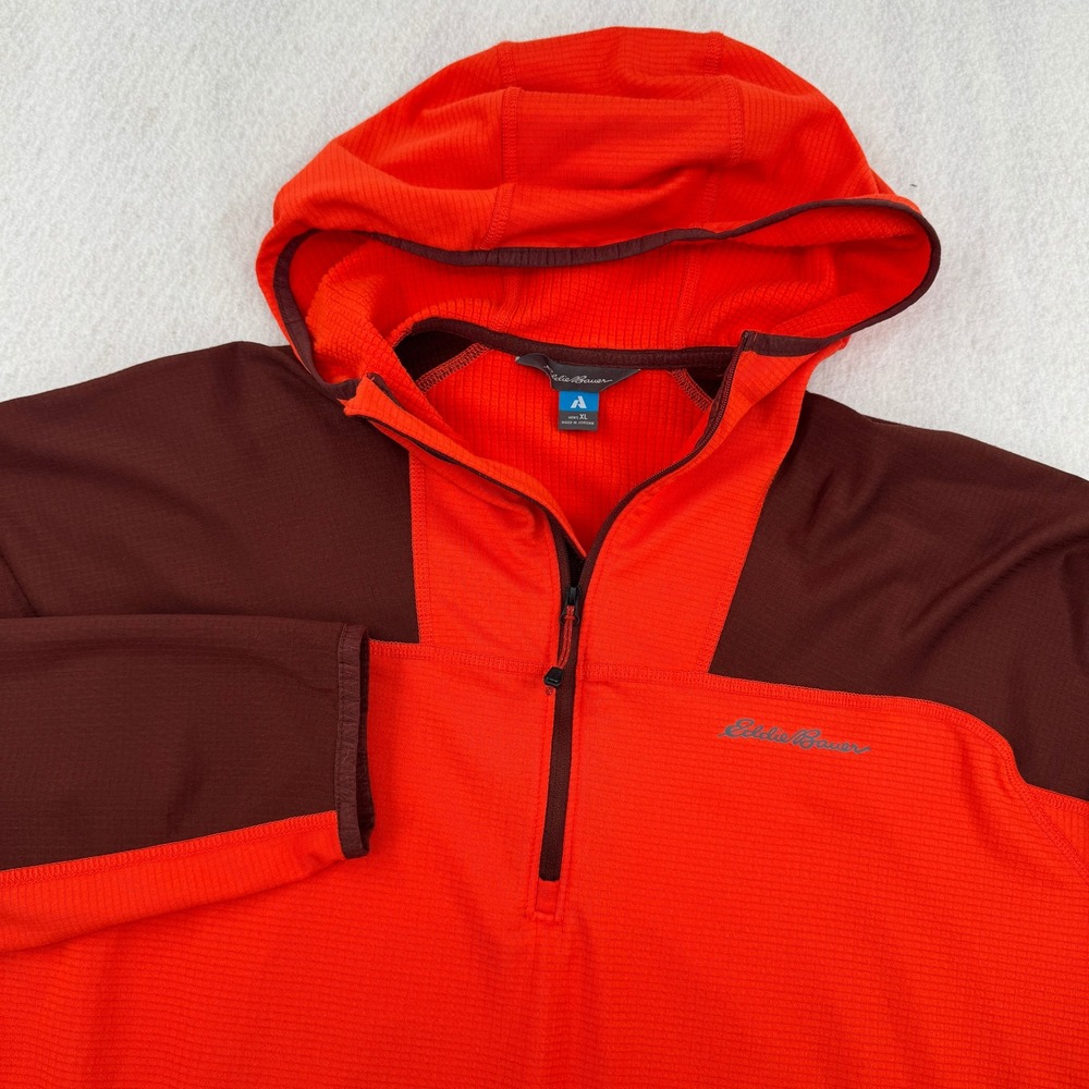 Eddie Bauer First Ascent Men XL Orange FreeHeat Waffle Grid Fleece Hoodie Hiking